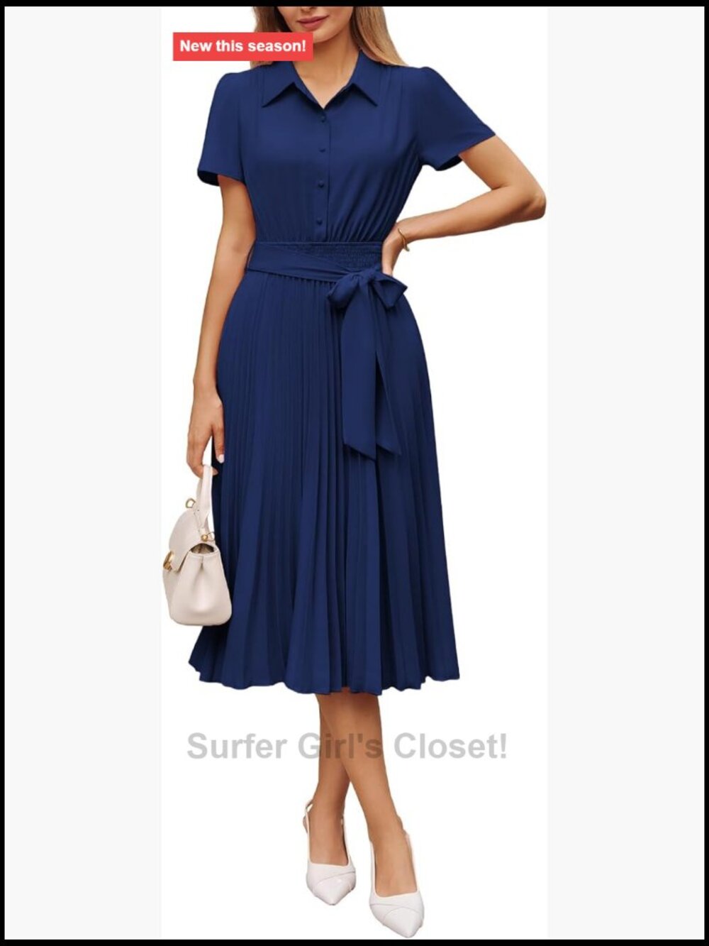 GRACE KARIN Women's Summer Midi Work Dress Short Sleeve Button Shirt Dress
